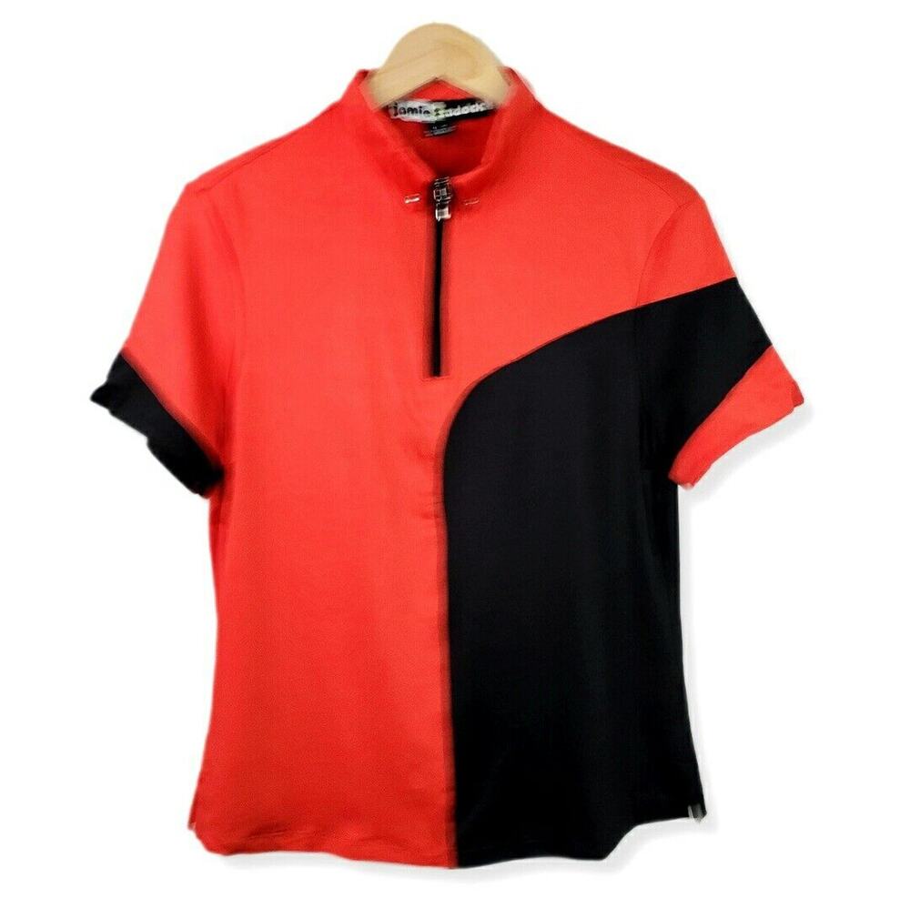 Vtg 80s Jamie Sadock Women Golf Polo Top M Athleisure Casual Colorful Preppy